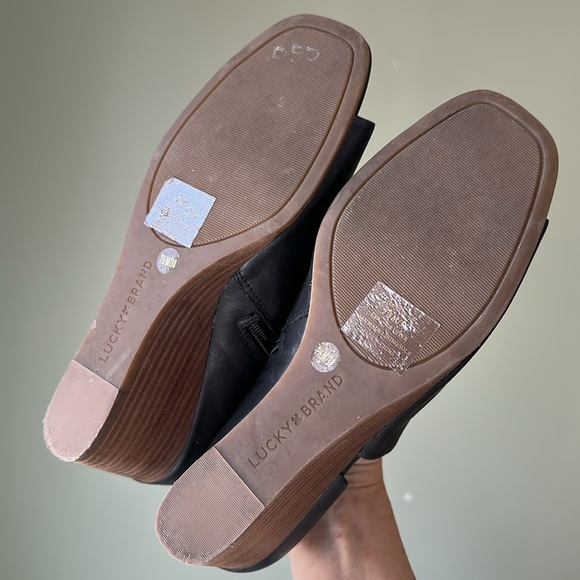 Lucky Brand Womens Tylera Open Toe Pump Wedge Side Cut Out & Zipper Leather Boho - Picture 13 of 15